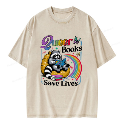 Pagewings Queer Books Save Lives Unisex Washed T-shirt