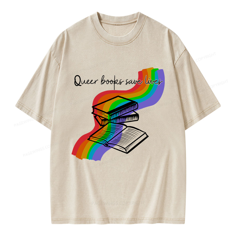 Pagewings Queer Books Save Lives Unisex Washed T-shirt