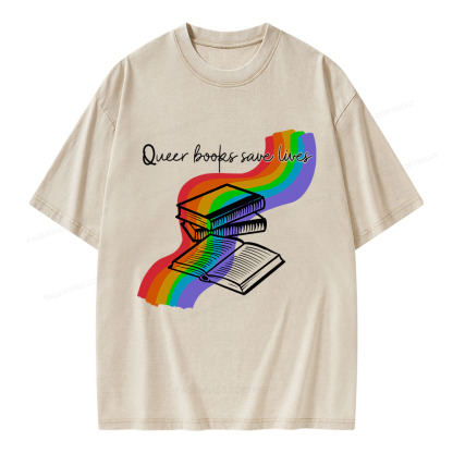 Pagewings Queer Books Save Lives Unisex Washed T-shirt
