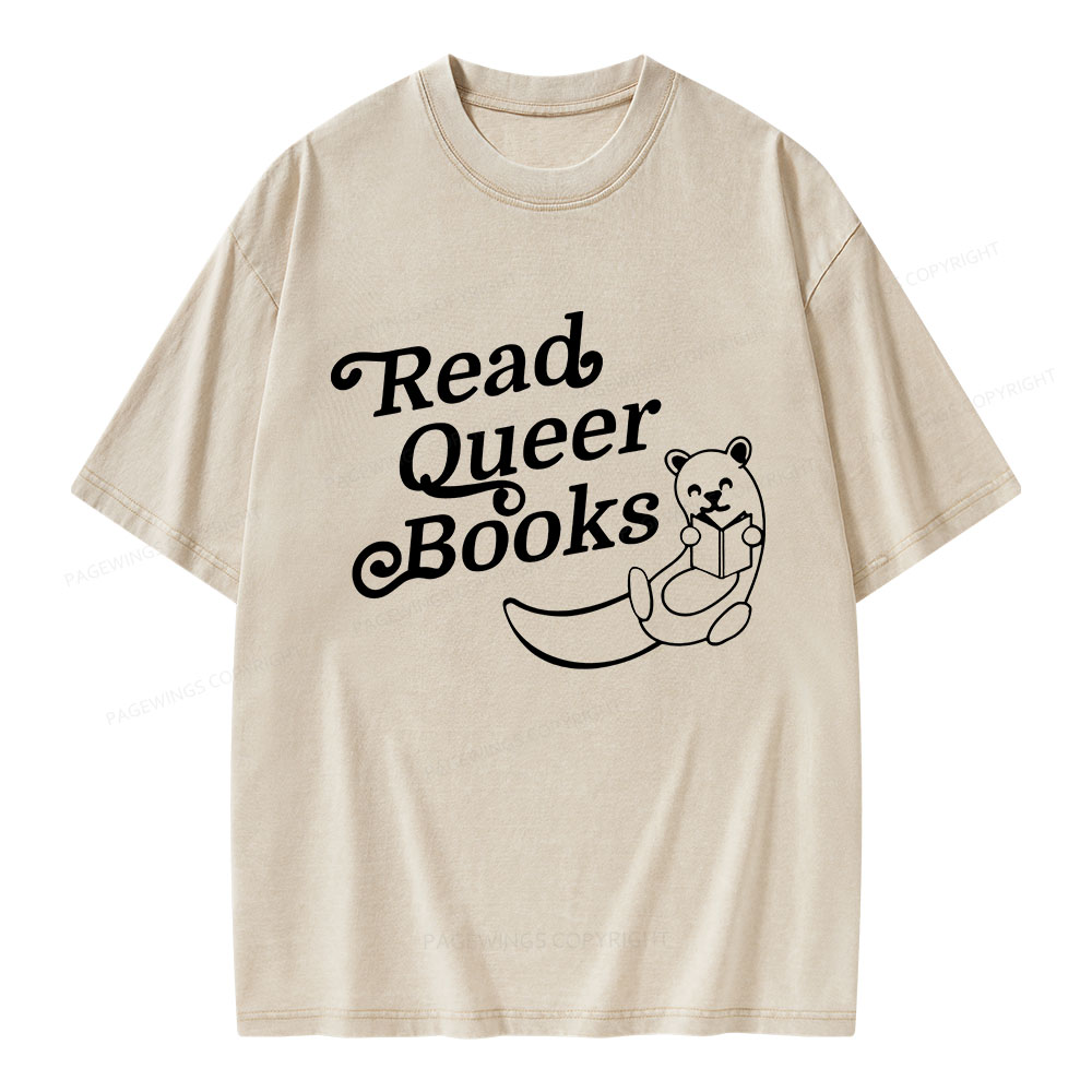 Pagewings Read Queer Books Unisex Washed T-shirt