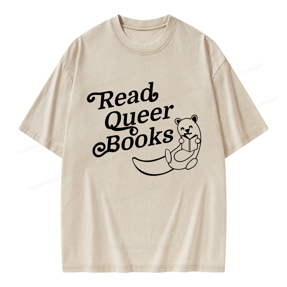 Pagewings Read Queer Books Unisex Washed T-shirt