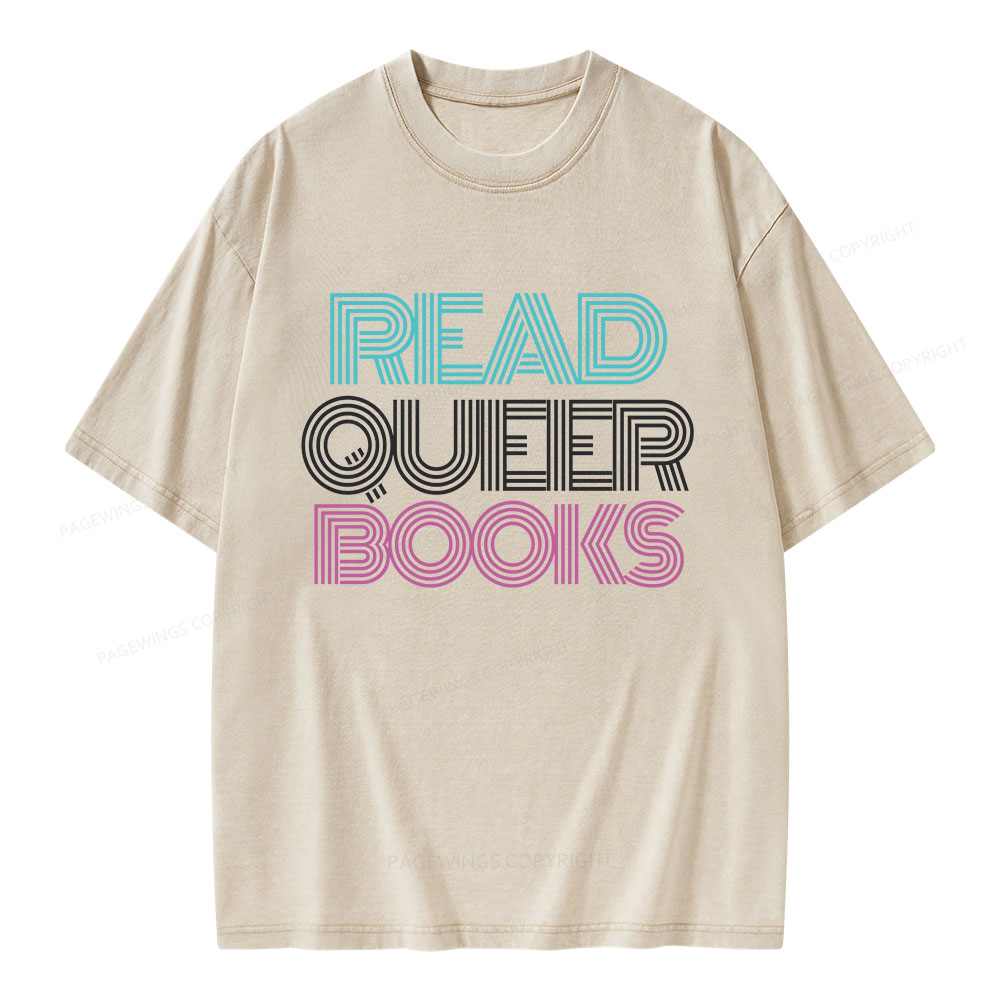 Pagewings Read Queer Books Unisex Washed T-shirt