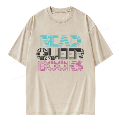 Pagewings Read Queer Books Unisex Washed T-shirt