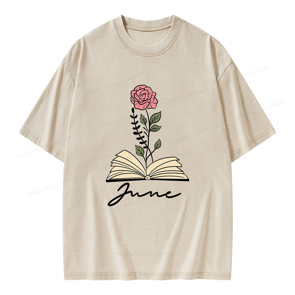 Pagewings Personalized Name Birth Flower Unisex Washed T-shirt