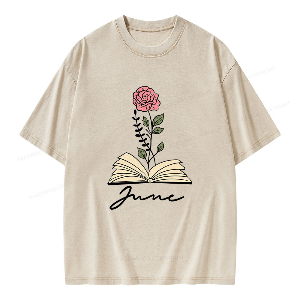 Pagewings Personalized Name Birth Flower Unisex Washed T-shirt