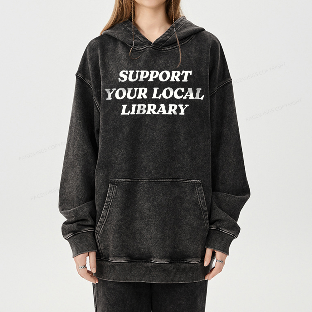 Pagewing Support Your Local Library Unisex Washed Hoodie