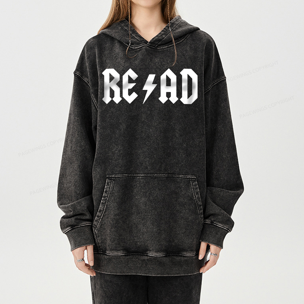 Pagewing Read Back In The Library rock And Roll Unisex Washed Hoodie