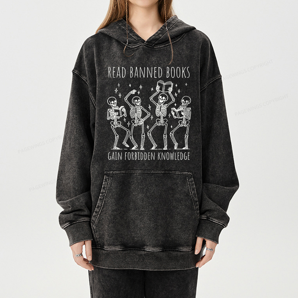 Pagewing Reading Books Tee Book Lover Gift Unisex Washed Hoodie