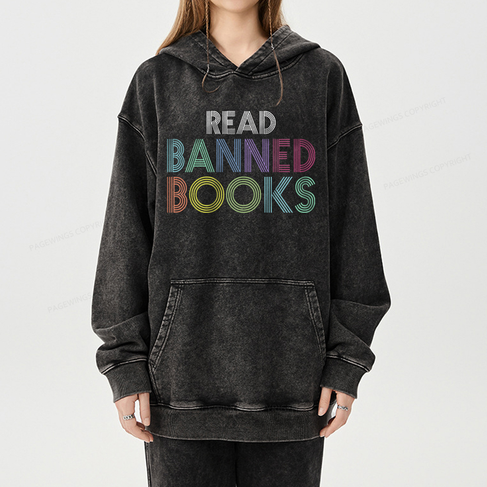 Pagewing Read Banned Books Shirt, Social Justice Gift Unisex Washed Hoodie