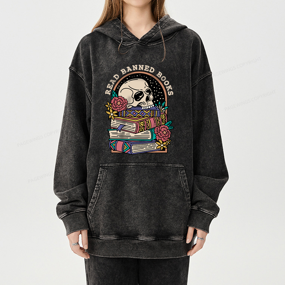 Pagewing Read Banned Book Floral Unisex Washed Hoodie