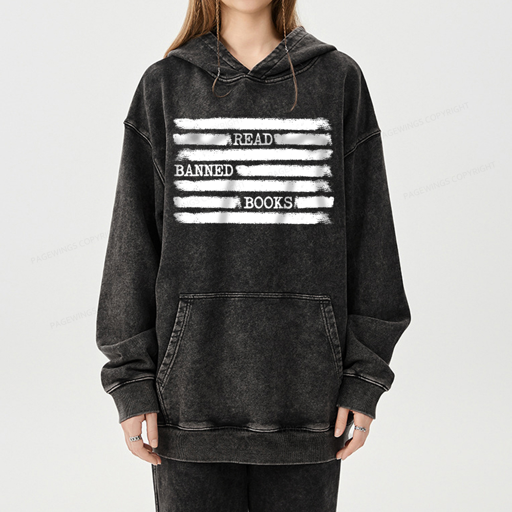 Pagewing Read Banned Books Bookworm Librarian Unisex Washed Hoodie