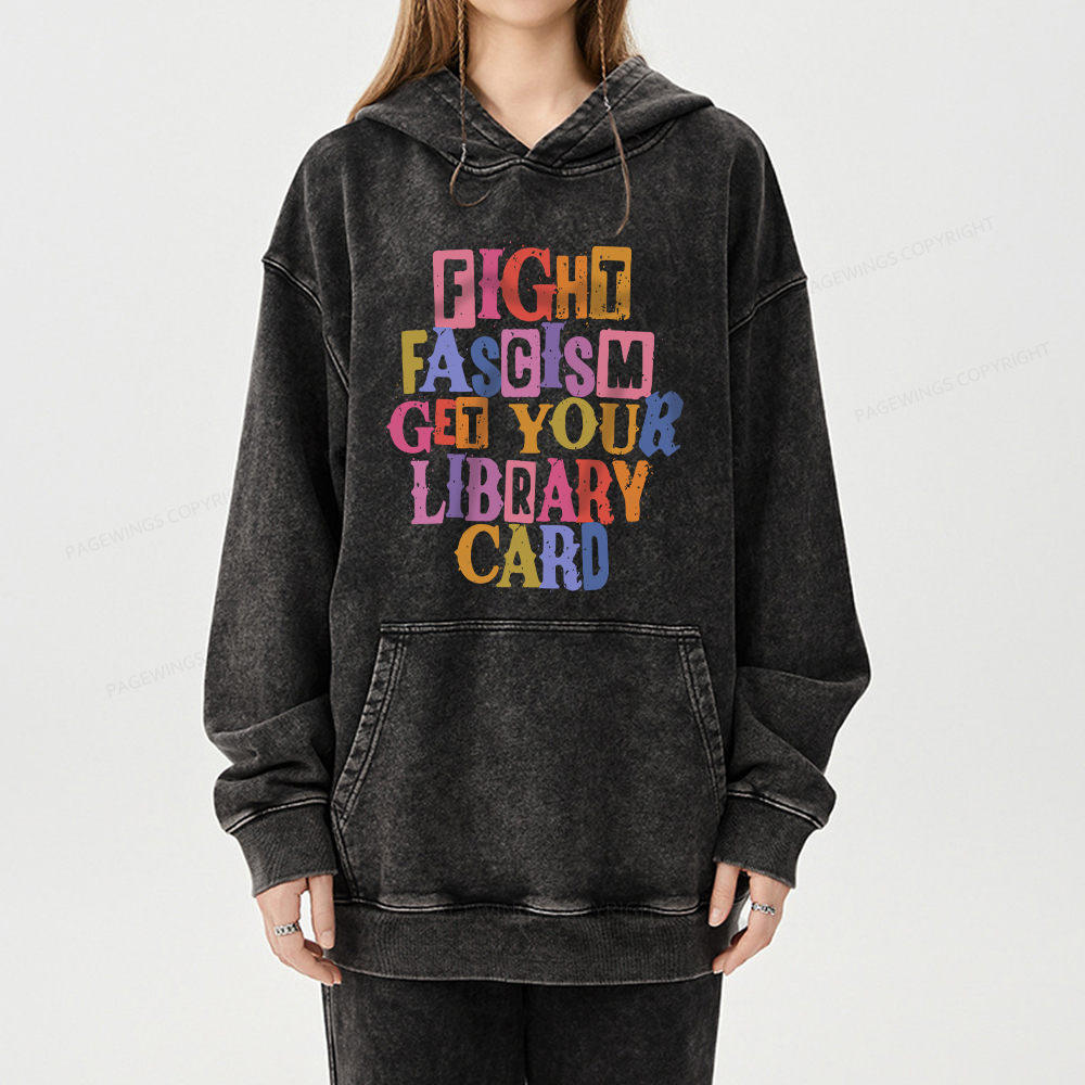 Pagewing Get Your Library Card Unisex Washed Hoodie