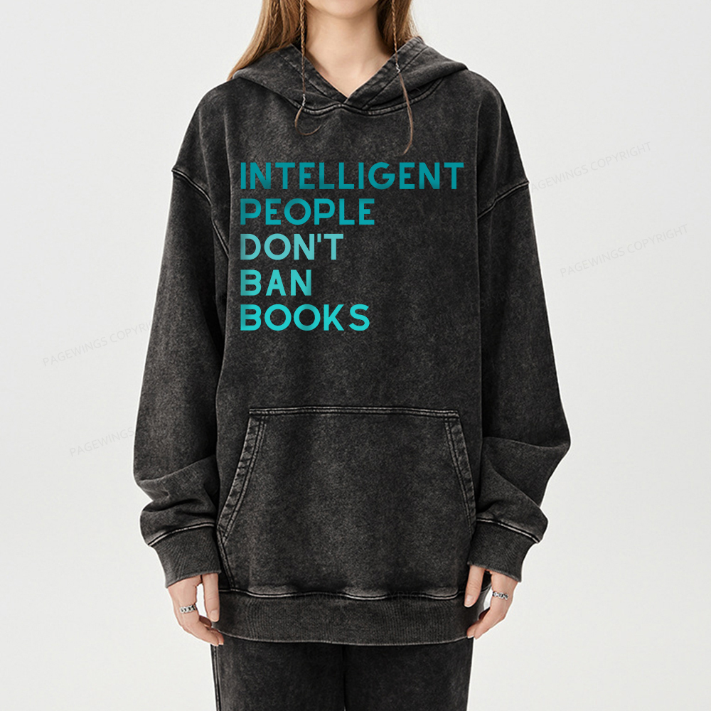 Pagewing Intelligent People Don't Ban Books Unisex Washed Hoodie