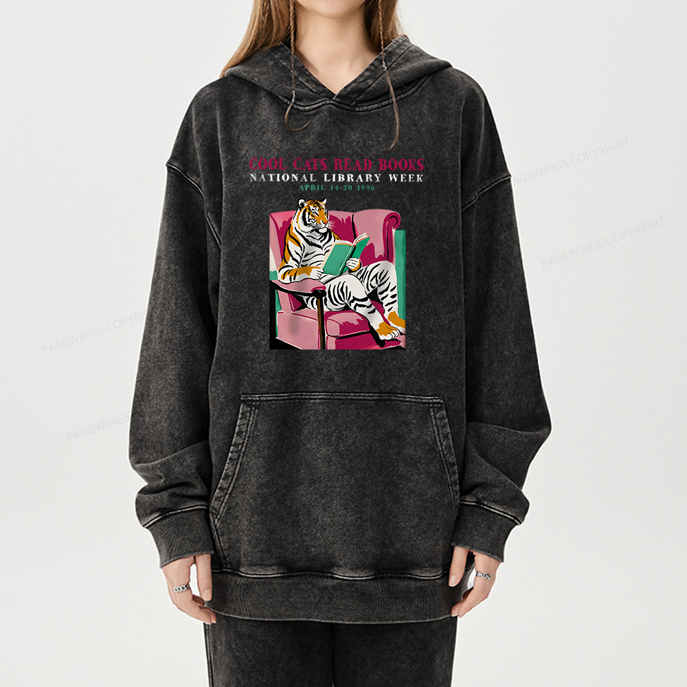 Pagewing Library Week Poster 1996 Unisex Washed Hoodie