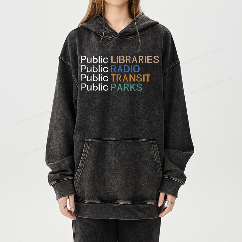 Pagewing Public Libraries Radio Transit Parks Unisex Washed Hoodie