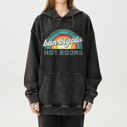 Pagewing Ban Bigots Not Books Unisex Washed Hoodie
