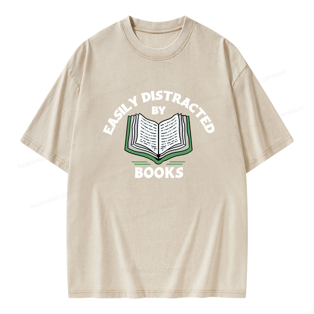 Pagewings Easily Distracted By Books  Unisex Washed T-shirt