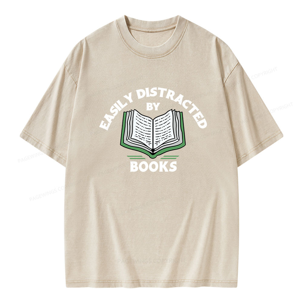 Pagewings Easily Distracted By Books  Unisex Washed T-shirt