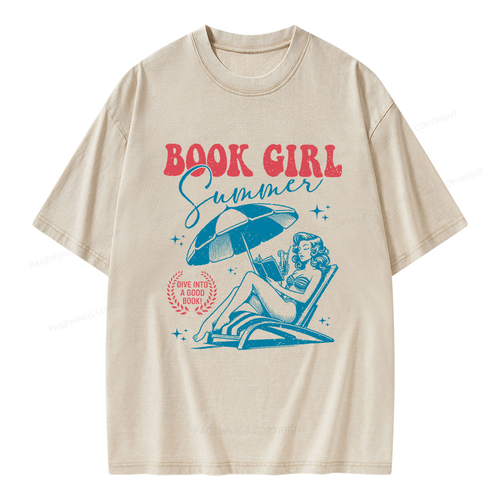 Pagewings Book Girl Summer Unisex Washed T-shirt