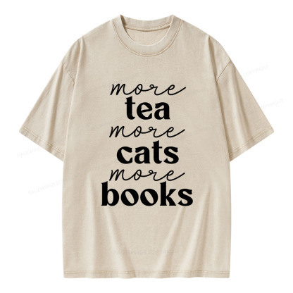 Pagewings More Tea More Cats More Books Unisex Washed T-shirt