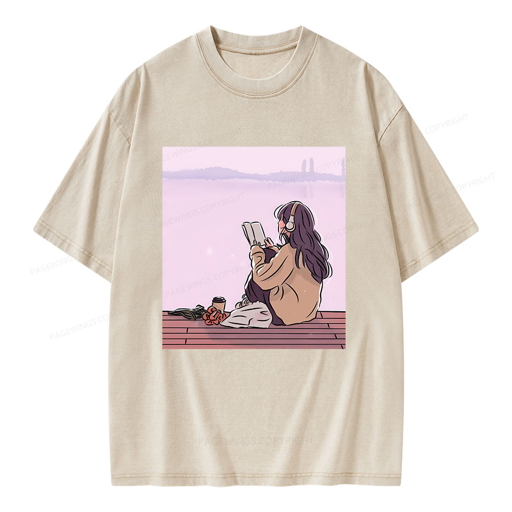 Pagewings A Girl Who Loves To Read Unisex Washed T-shirt