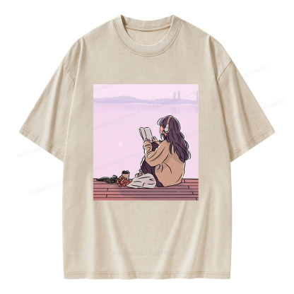 Pagewings A Girl Who Loves To Read Unisex Washed T-shirt