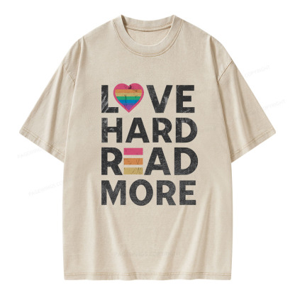 Pagewings Love Hard Read More Unisex Washed T-shirt