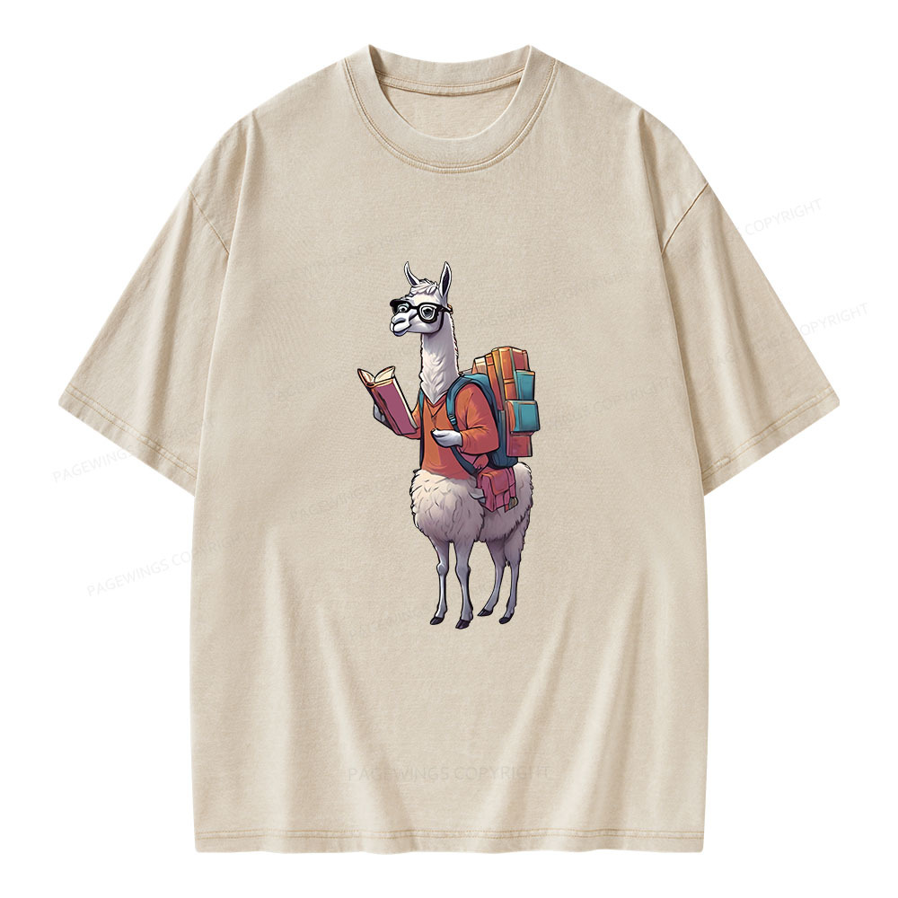 Pagewings Librarian Llama Unisex Washed T-shirt
