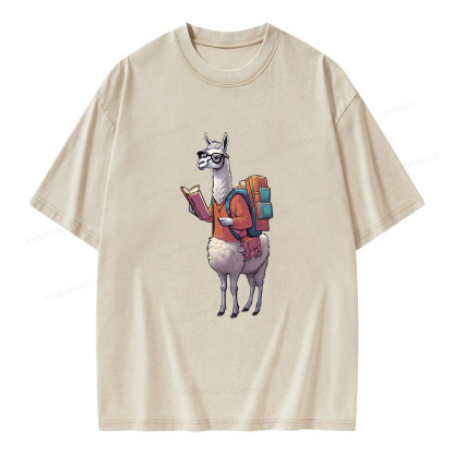 Pagewings Librarian Llama Unisex Washed T-shirt