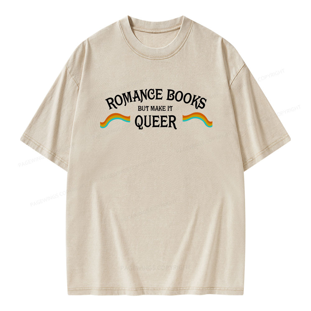 Pagewings Romance Books But Make It Queer Unisex Washed T-shirt