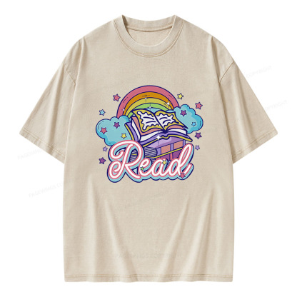 Pagewings Rainbow Book Lover Unisex Washed T-shirt