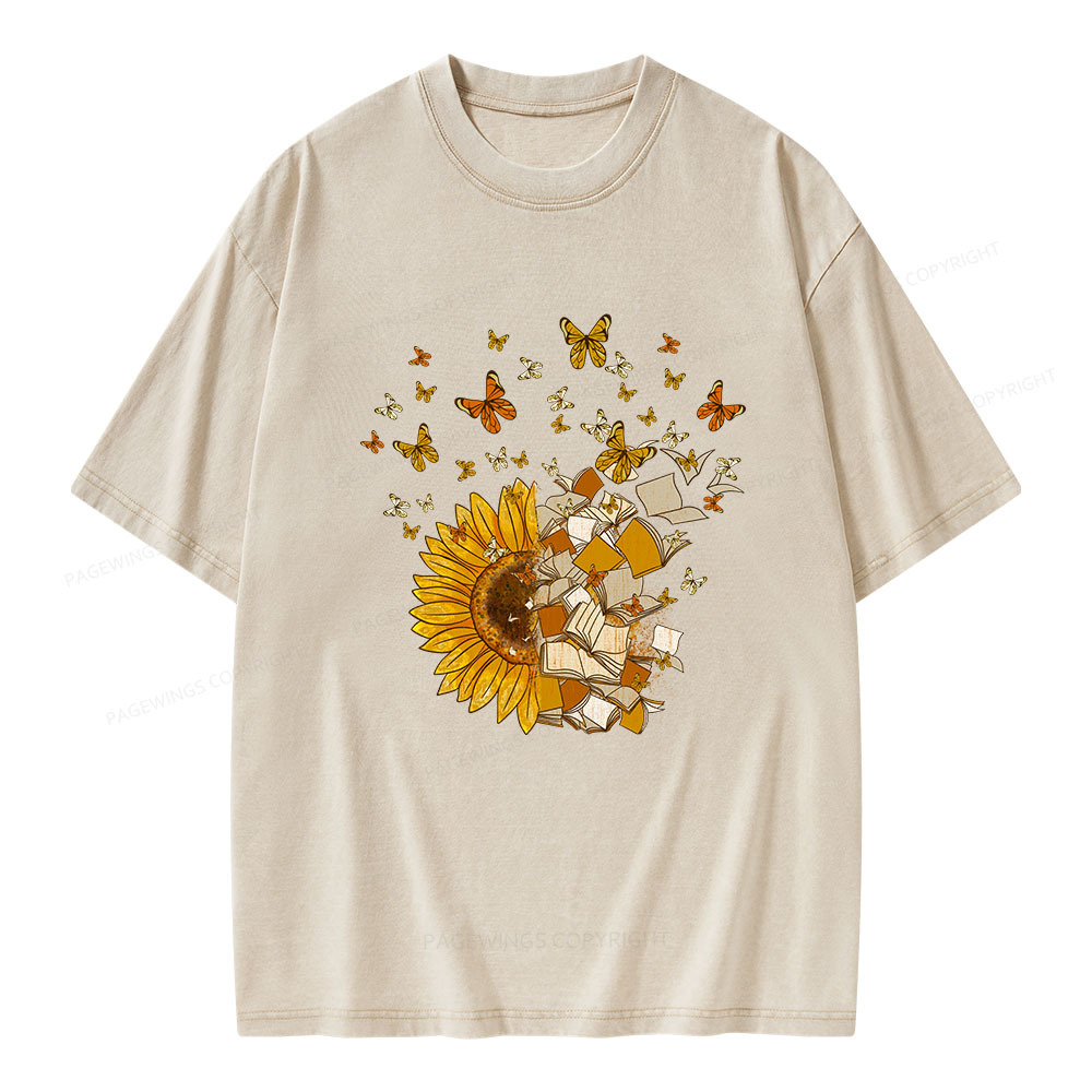 PagewingsSunflower And Book Harmony Unisex Washed T-shirt