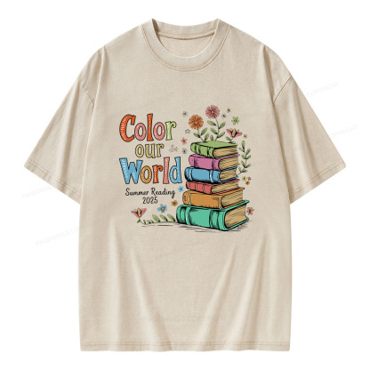 Pagewings Color Our World Summer Reading Unisex Washed T-shirt