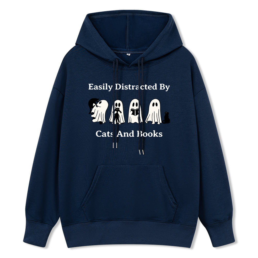 Pagewings Easily Distracted By Cats And Books Unisex Classic Hoodie
