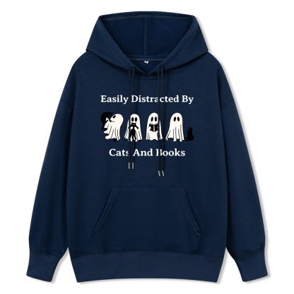 Pagewings Easily Distracted By Cats And Books Unisex Classic Hoodie