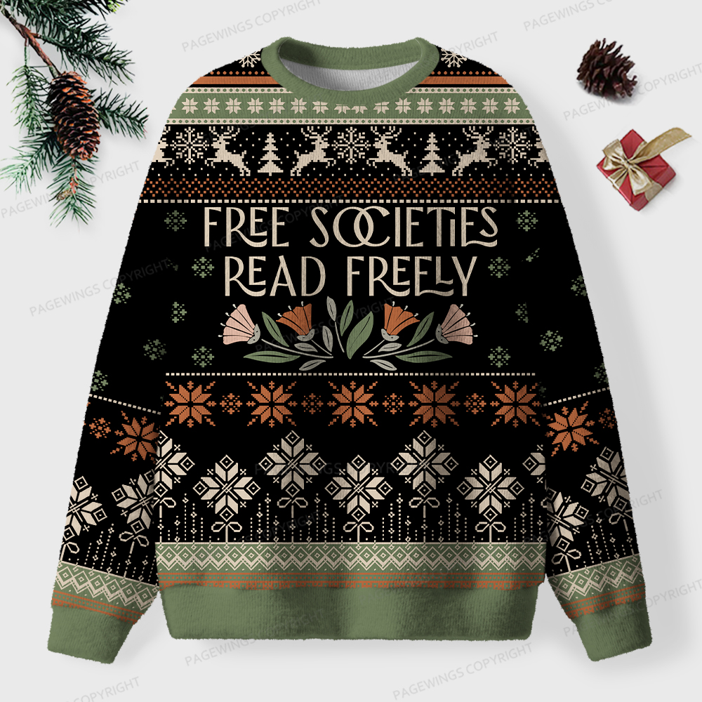 Pagewings Free Societies Read Freely Unisex Ugly Knit Sweatshirt