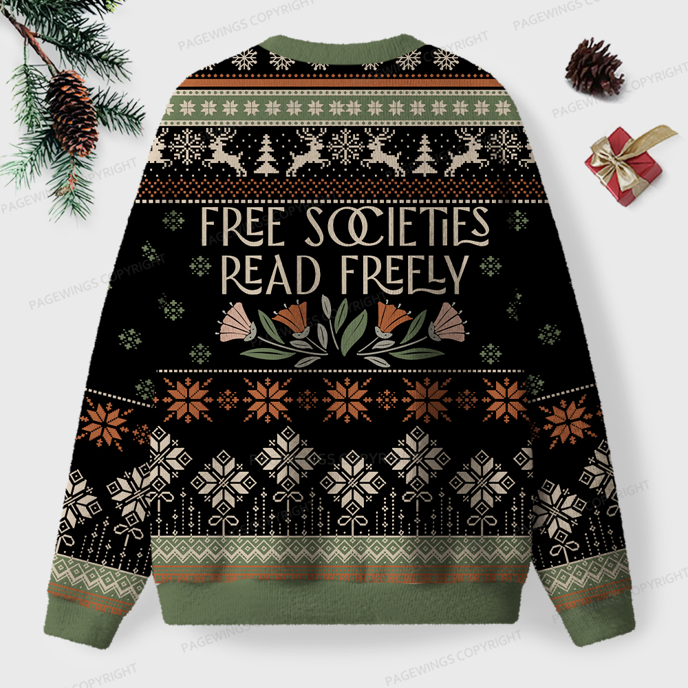 Pagewings Free Societies Read Freely Unisex Ugly Knit Sweatshirt