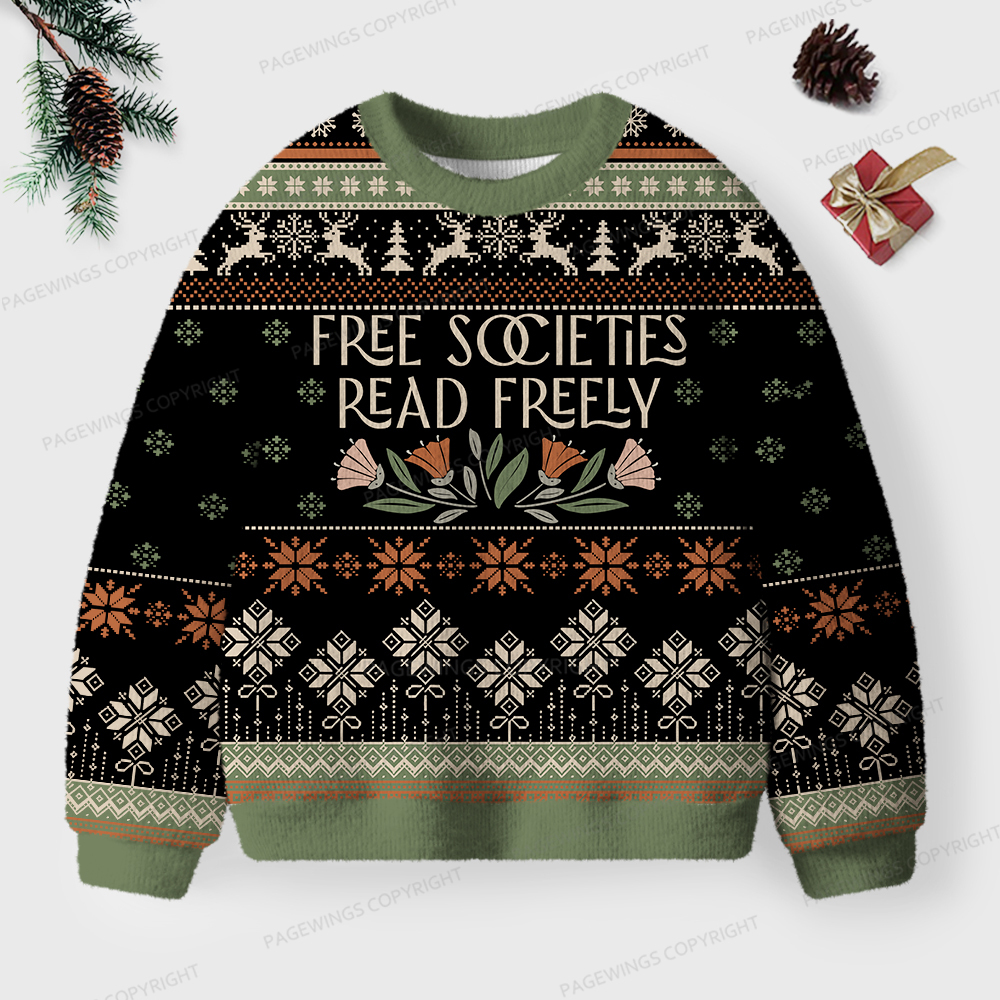 Pagewings Free Societies Read Freely Unisex Ugly Knit Sweatshirt