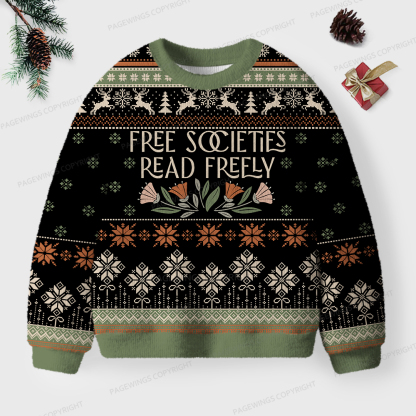 Pagewings Free Societies Read Freely Unisex Ugly Knit Sweatshirt