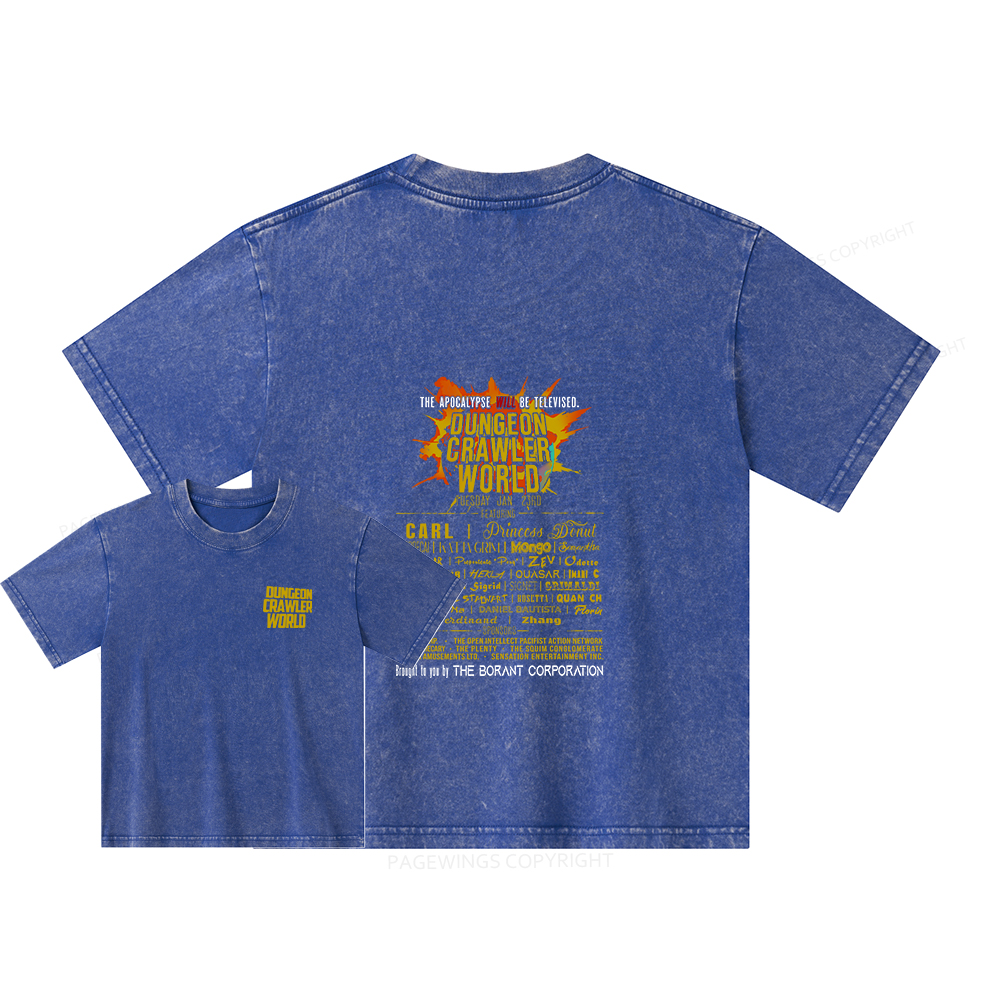 Pagewings Dungeon Crawler World Tour Unisex Kids Washed T-shirt
