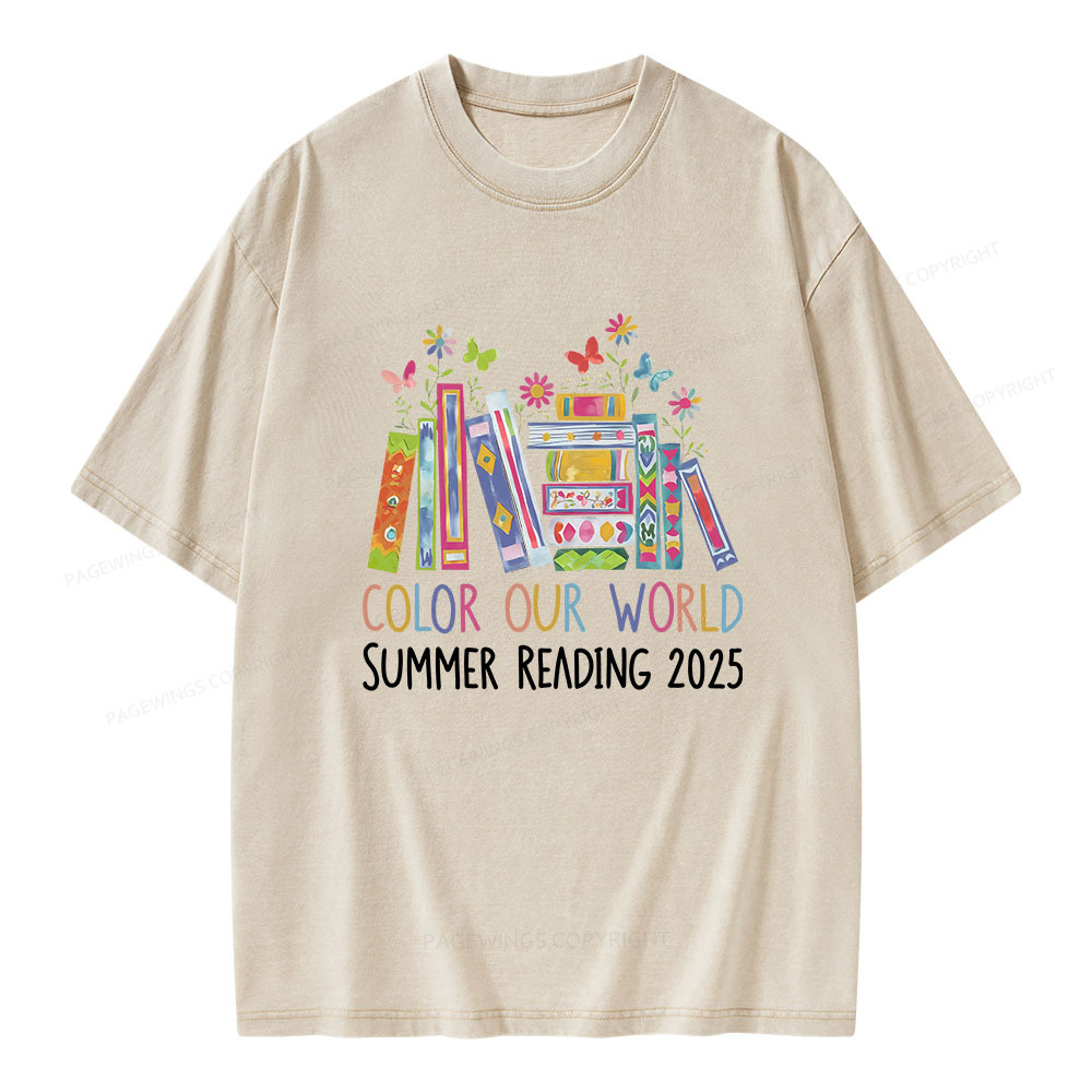 Pagewings Color Our World Summer Reading 2025 Unisex Washed T-shirt