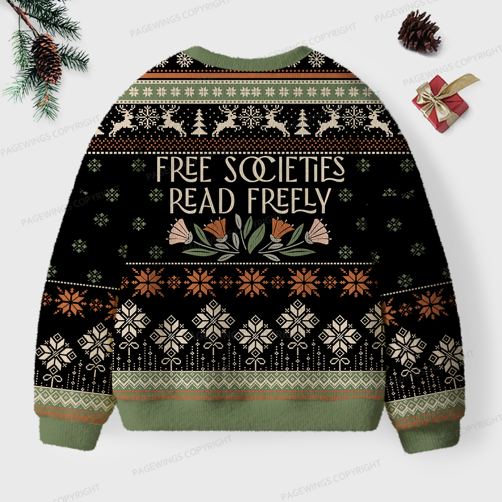 Pagewings Free Societies Read Freely Unisex Ugly Knit Sweatshirt