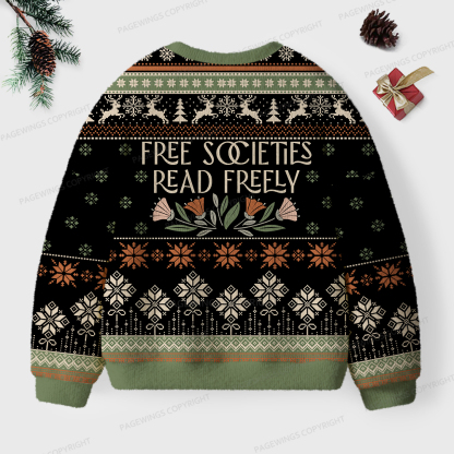 Pagewings Free Societies Read Freely Unisex Ugly Knit Sweatshirt
