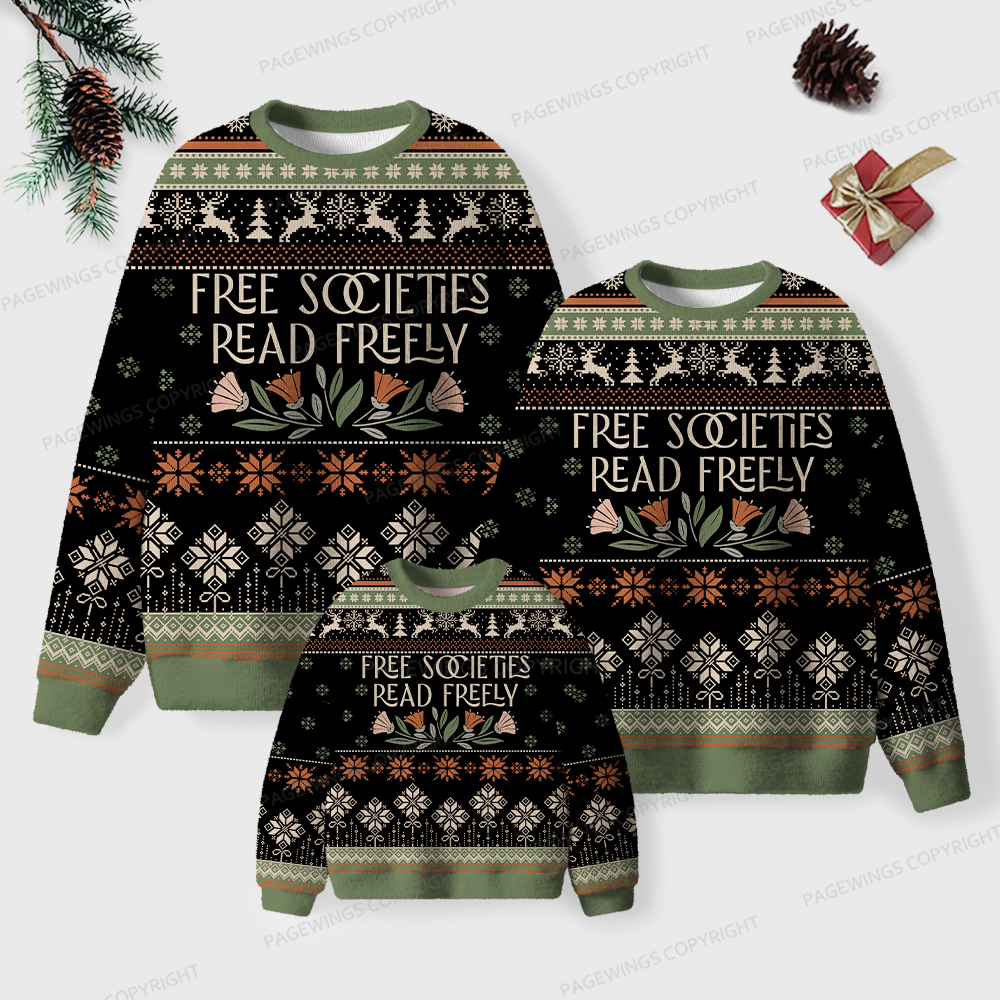 Pagewings Free Societies Read Freely Unisex Ugly Knit Sweatshirt