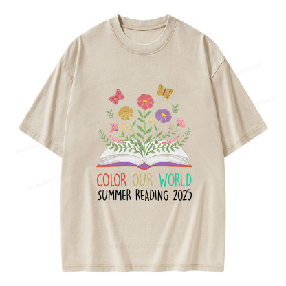 Pagewings Color Our World Summer Reading 2025 Unisex Washed T-shirt