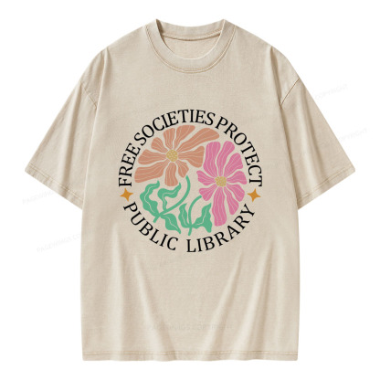 Pagewings Free Societies Protect Public Library Unisex Washed T-shirt