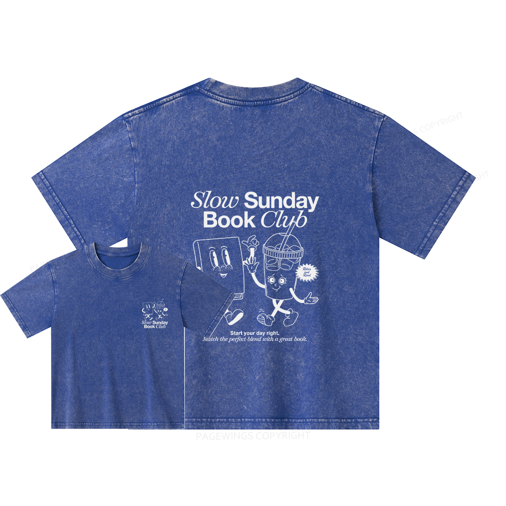 Pagewings Slow Sunday Book Club Unisex Kids Washed T-shirt