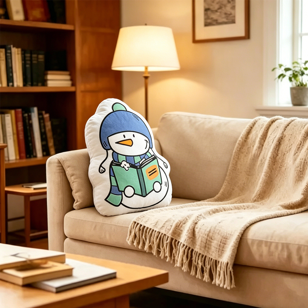 Pagewings Book Lover Snowman Shaped Throw Pillow