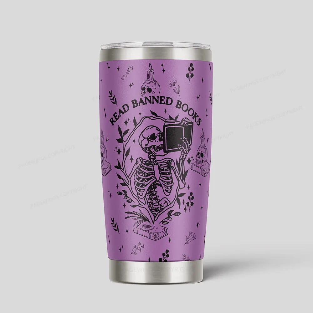 Pagewings Read Banned Books Skeleton Halloween Goth Protest Tumbler