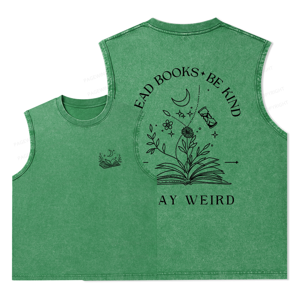Pagewings Comfort Colors Read Books Be Kind Stay Weird Unisex Washed Tank Top